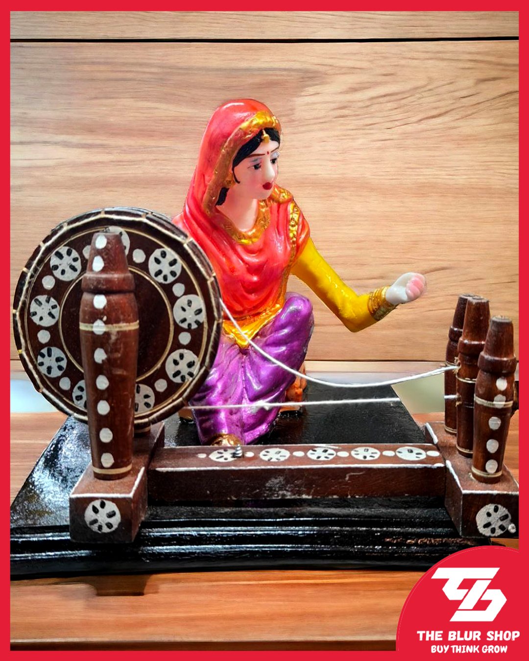 Charkha Melody: Girl Sculpture Showpiece for Home and Workspace