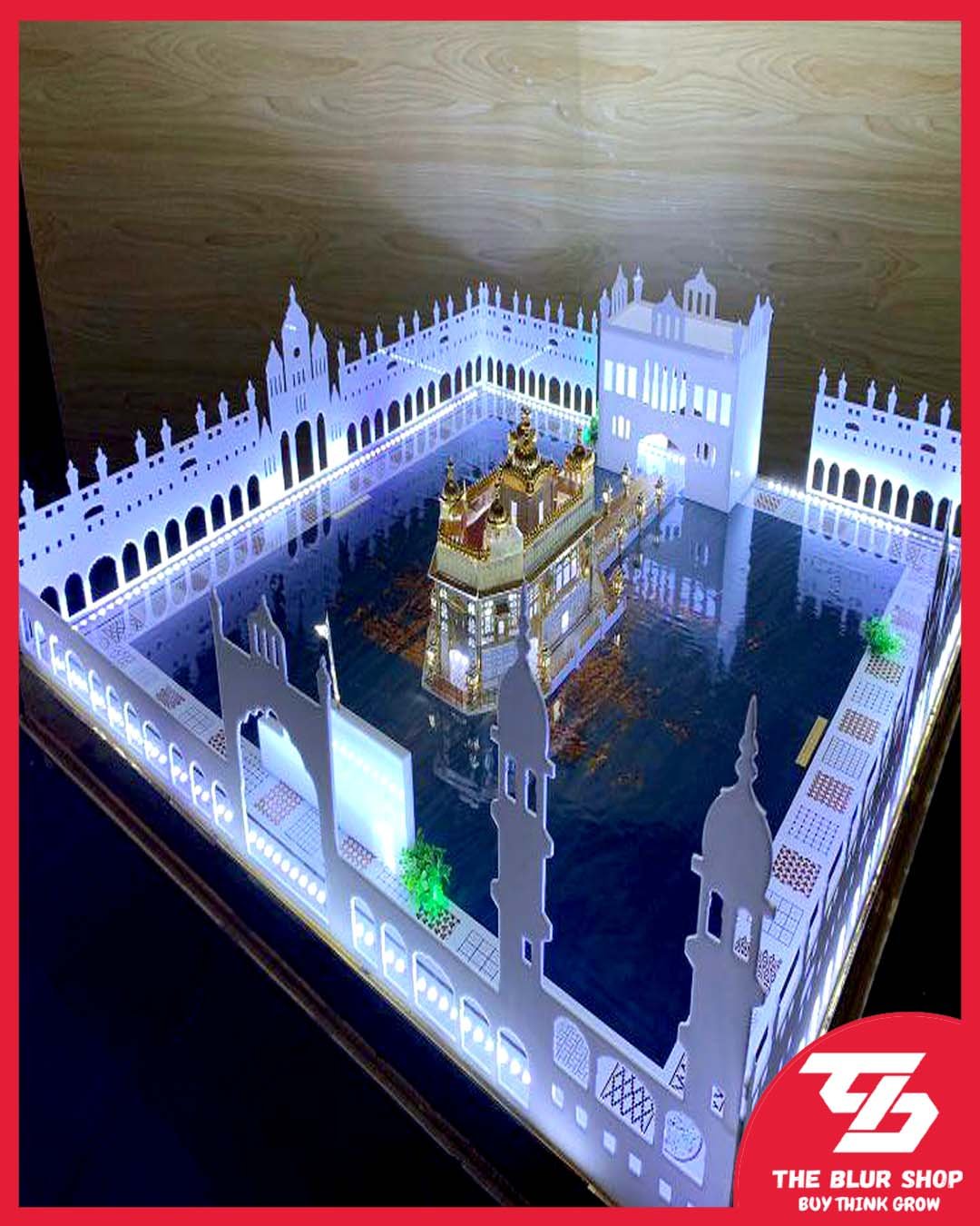 24K Golden Temple with Parikrama Replica (36x36) With LED Lights & USB Pen Drive (32GB)