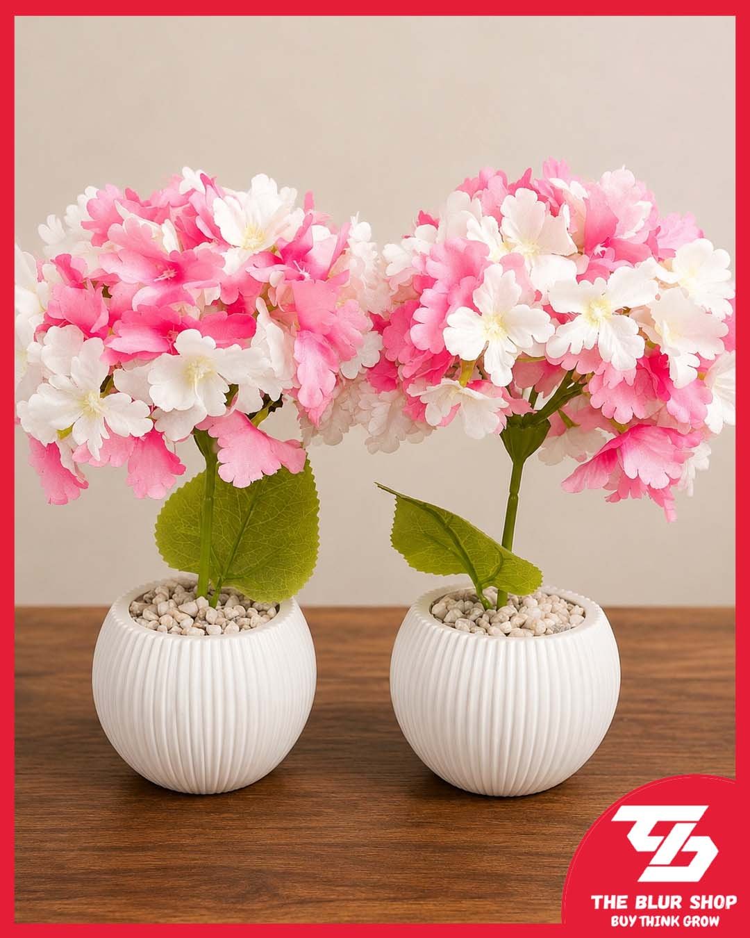 Decorative Mini Wooden Cup Flower Pot | Imported Crape Jasmine Arrangement Set of 2 Piece