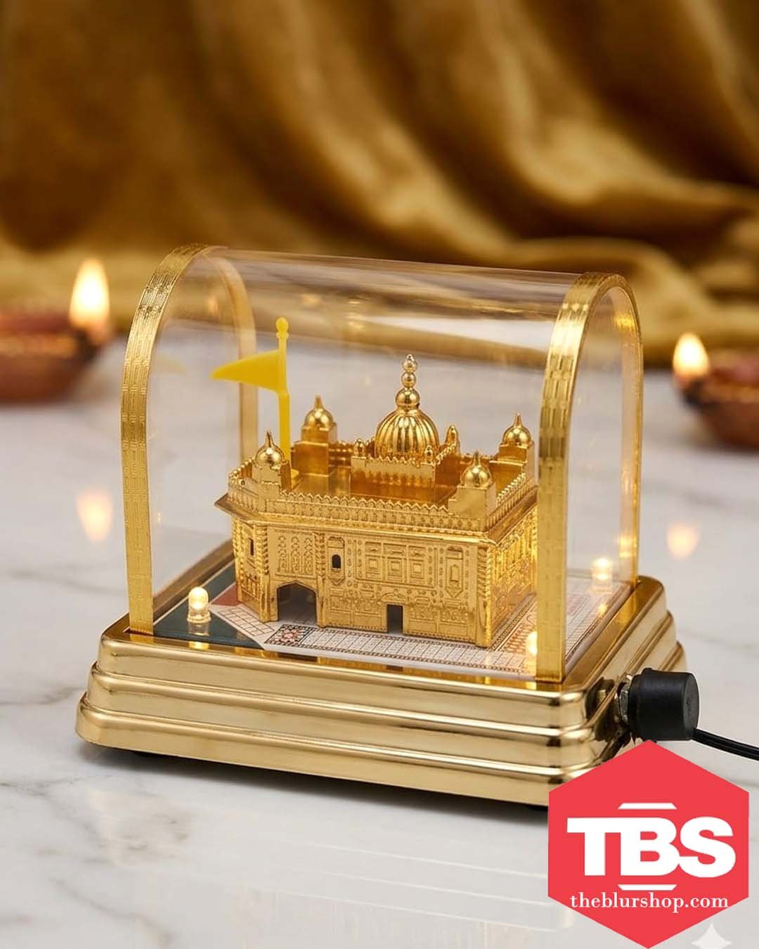 Golden Temple Replica with LED Lights (4x6Inches) , Premium Gold-Finish Harmandir Sahib Model, Inbuild ShabadTunes 8+