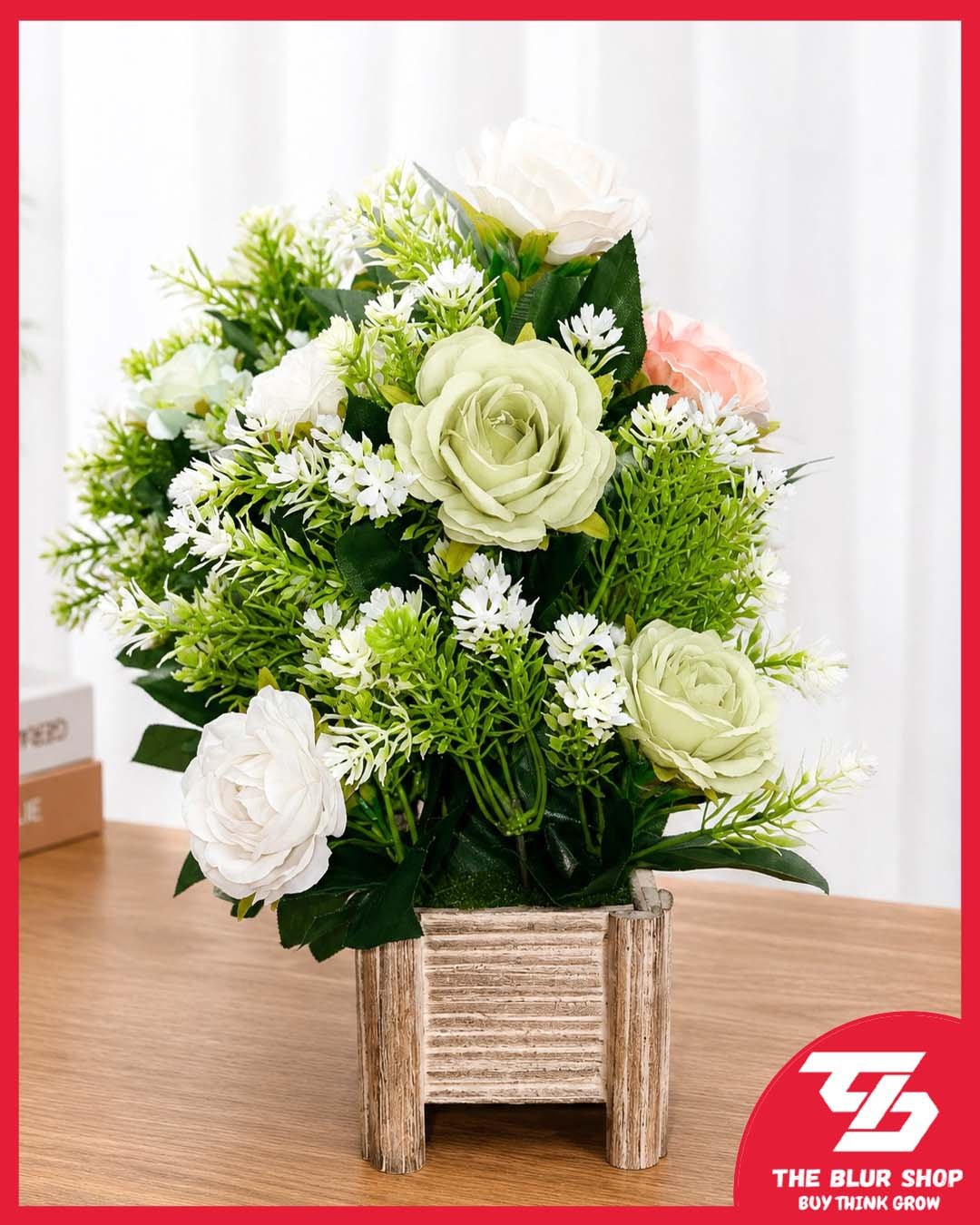 Square Wooden Basket with Imported Flowers