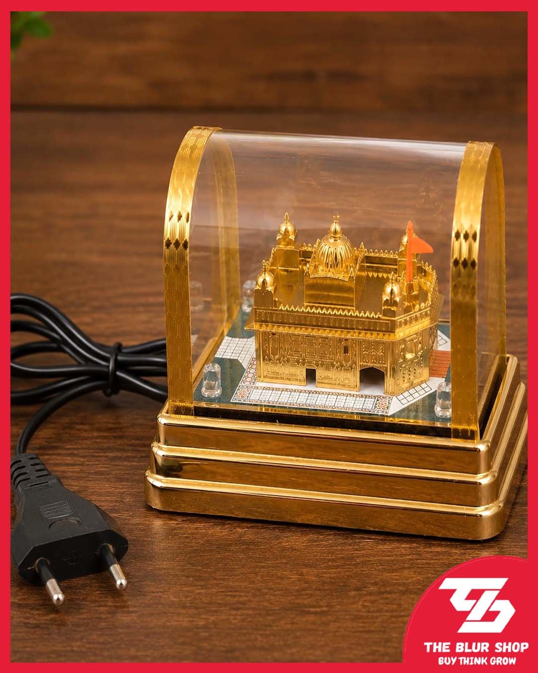 Golden Temple Miniature Replica, Sri Harmandir Sahib Gold Plated Idol, Glass or Acrylic Dome , LED Lighting